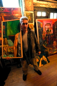 Eli with paintings